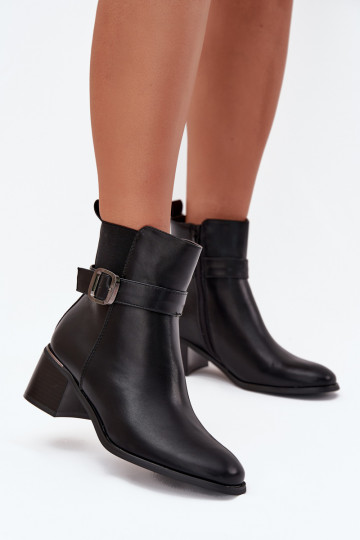 Bottines doublées pour femmes avec talons, sangles et boucles couleur noire Sylira 2