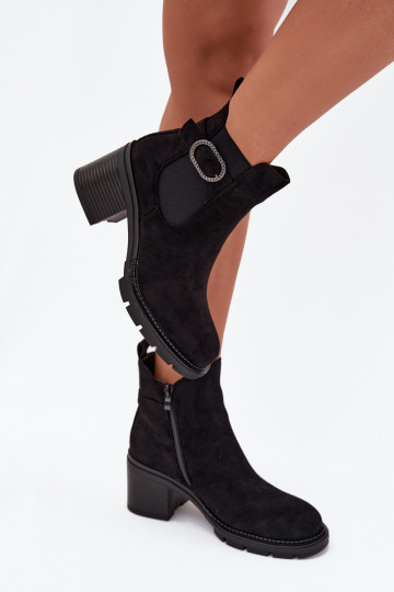 Bottines doublées pour femmes décorées de boucles couleur noire Melara