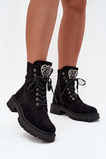 Bottes de travail à cheville ornées, doublées en suédine noire Miryssa