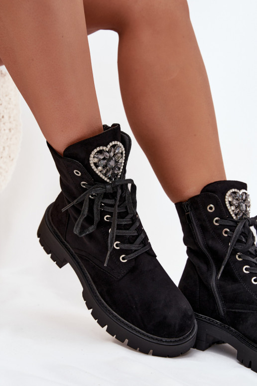 Bottines de travail Avec des bijoux réchauffer en daim écologiqueoÀe couleur noire Miryssa