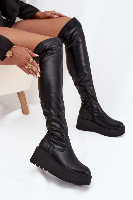 bottes pour femmes au-dessus du genou avec une plateforme I Subtilm Koturnie couleur noire Lydira