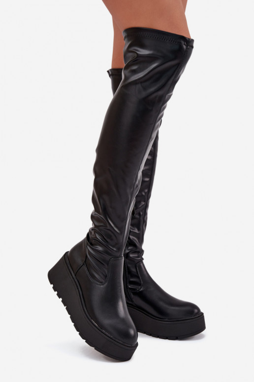 bottes pour femmes au-dessus du genou avec une plateforme I Subtilm Koturnie couleur noire Lydira
