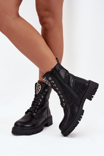 Bottines de travail Avec des bijoux réchauffer Eko Peau couleur noire Miryssa