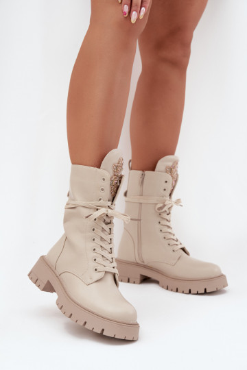 réchauffer Bottines de travail avec des ornements beige Kelilea