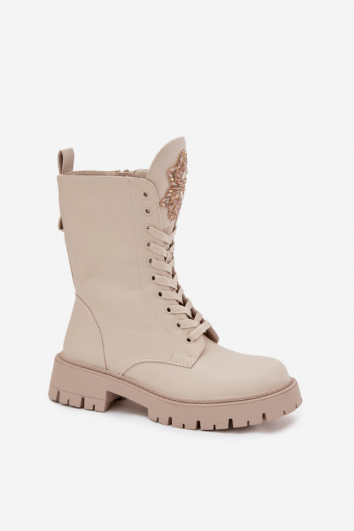 réchauffer Bottines de travail avec des ornements beige Kelilea