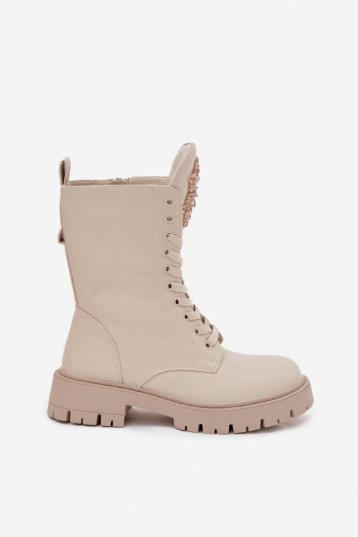 réchauffer Bottines de travail avec des ornements beige Kelilea