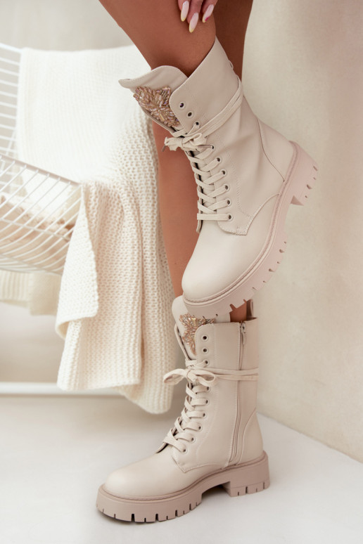 réchauffer Bottines de travail avec des ornements beige Kelilea