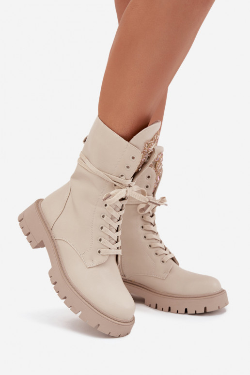 réchauffer Bottines de travail avec des ornements beige Kelilea