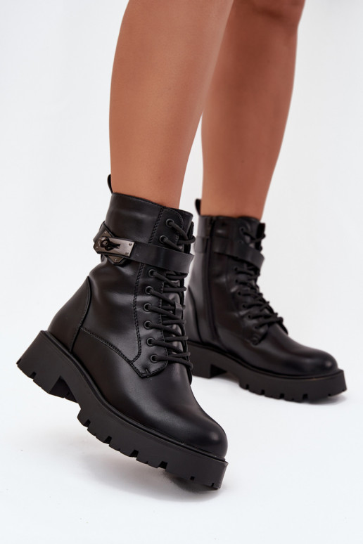 Bottines de travail Féminin avec des talons décorés réchauffer Eko Peau couleur noire Selita