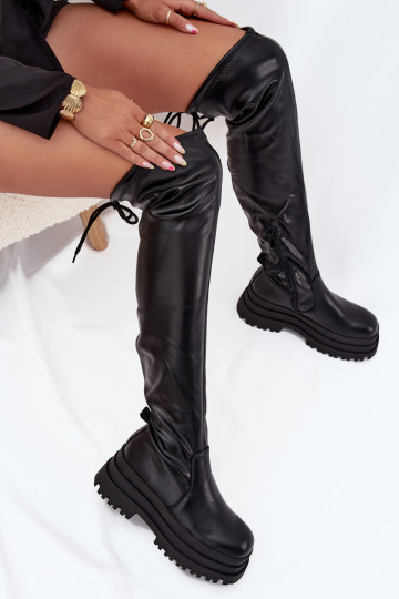 Bottes hautes pour femmes au-dessus du genou avec plateforme couleur noire Erisna