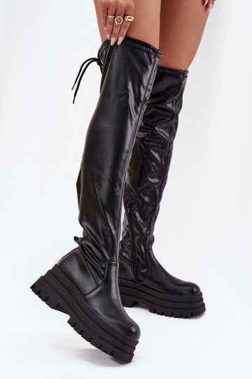bottes pour femmes au-dessus du genou avec une plateforme couleur noire Erisna 2