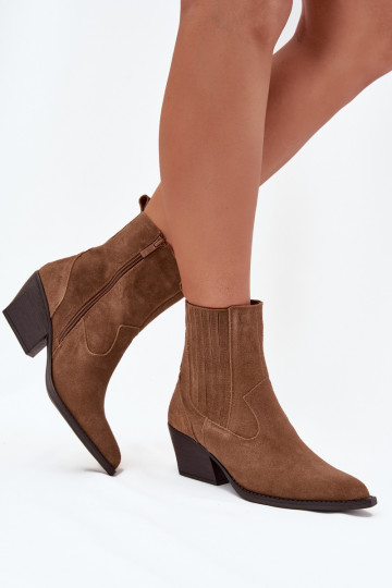 Bottines en daim style cowboy pour femmes avec talons doublées couleur marron Dylira