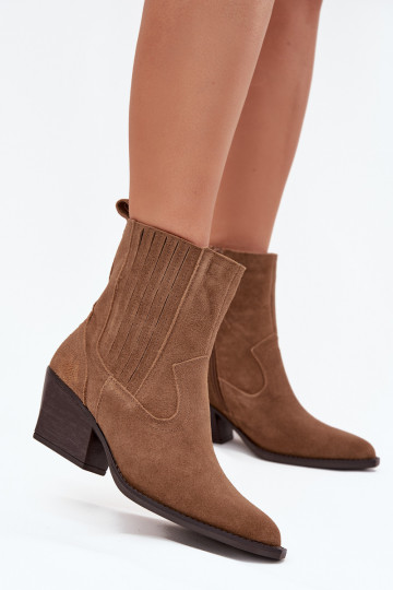 Bottines en daim style cowboy pour femmes avec talons doublées couleur marron Dylira 2