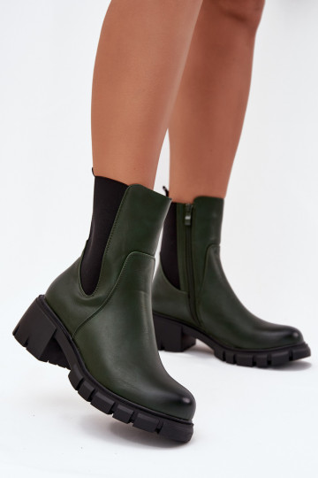 Bottines pour femmes en simili cuir couleur chaki Kyra