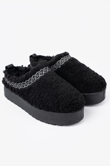 chaussures a'la Bottes de neige À couleur noirem kolorze z ozdobnym haftem