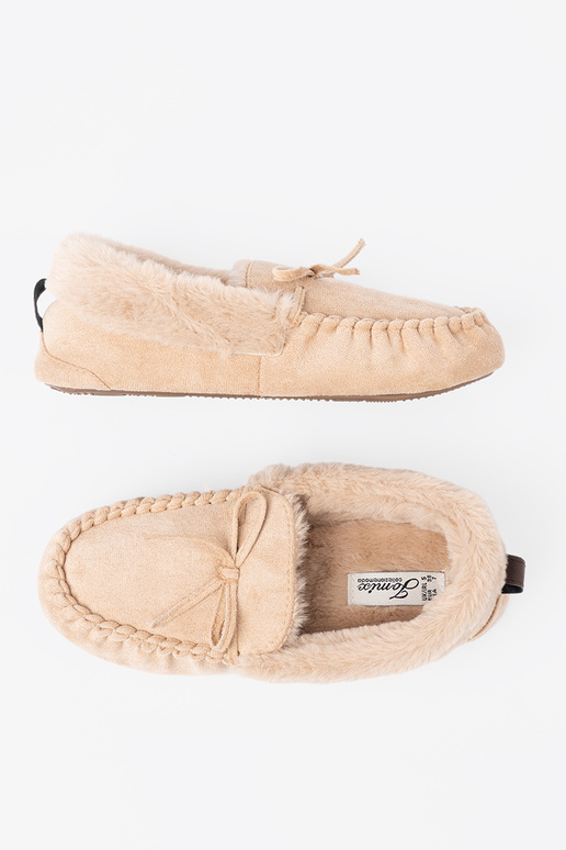 chaud beige kapcie typu mocassins avec un arc