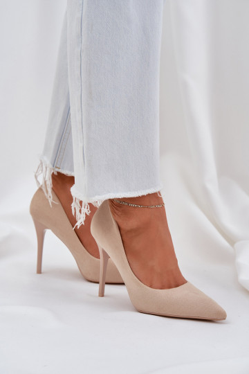 Modèle classique chaussures à talons hauts Z en daim écologiqueu couleur ivoire Activévinda