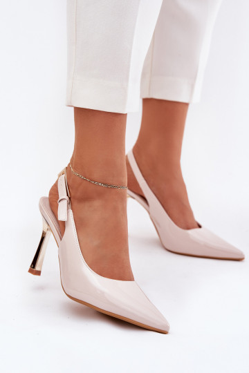 avec effet vernis chaussures à talons hauts avec un talon ouvert I Szpiczastymi Noskami couleur ivoire Rivori 2