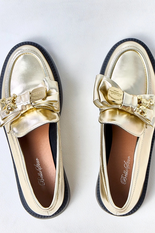 Mocassins dorés avec ruban et ourson...