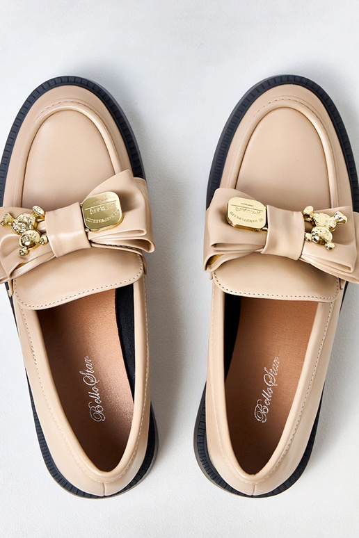 Mocassins beiges avec ruban et ourson...