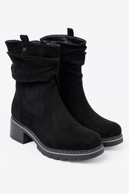 Bottes pour femmes couleur noire z ozdobnym marszczeniem