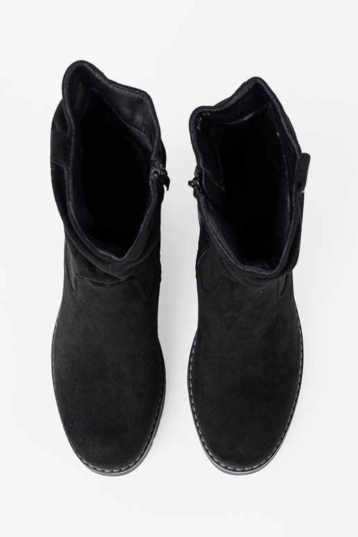 Bottes pour femmes couleur noire z ozdobnym marszczeniem
