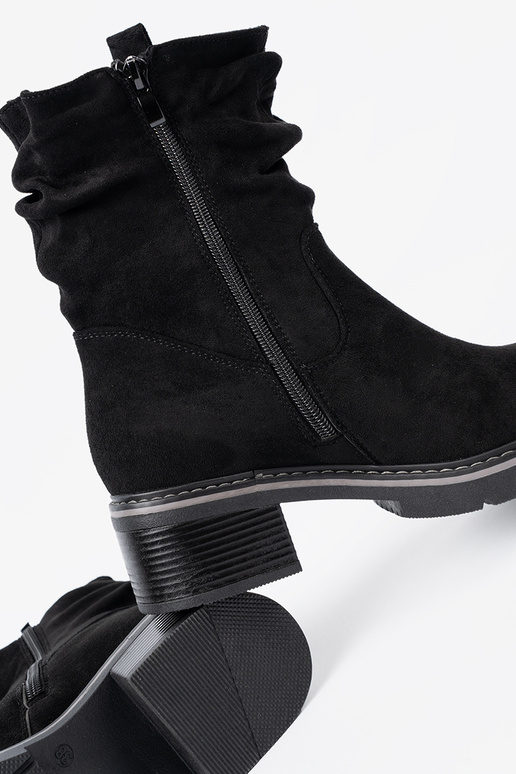 Bottes pour femmes couleur noire z ozdobnym marszczeniem