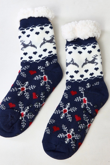 Chaussettes bleu marine et blanches avec fourrure Grondi