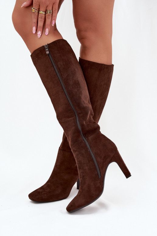 Bottes longues isolées pour femmes avec talons, couleur chocolat « Zamira »