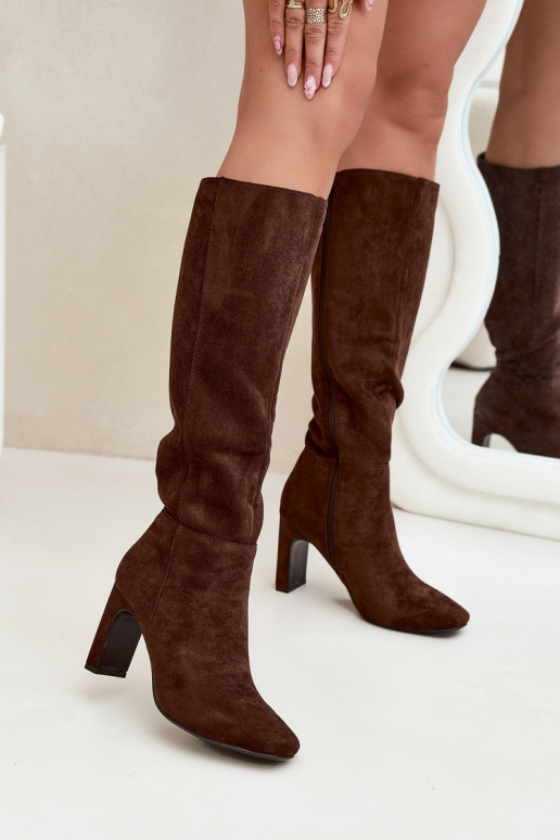 Bottes longues isolées pour femmes avec talons, couleur chocolat « Zamira »