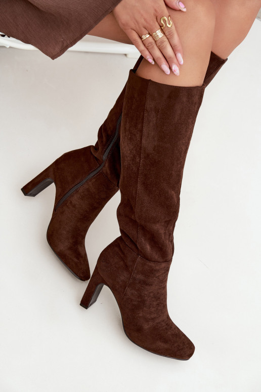 Bottes longues isolées pour femmes avec talons, couleur chocolat « Zamira »