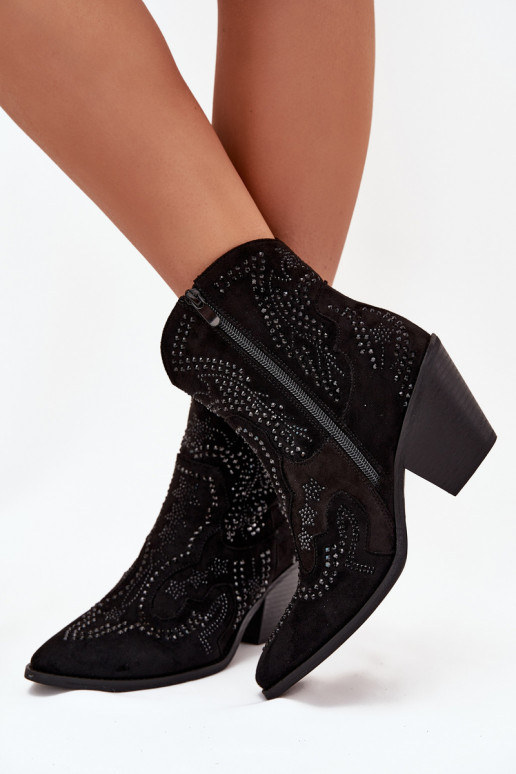 Bottines isolées pour femmes de style cowboy avec décoration, noires Lelira