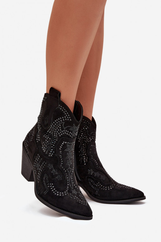 Bottines isolées pour femmes de style cowboy avec décoration, noires Lelira
