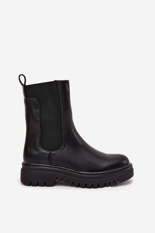 Bottines élégantes femmes à plateforme et talon plat, modèle à enfiler, couleur noire Ravessa