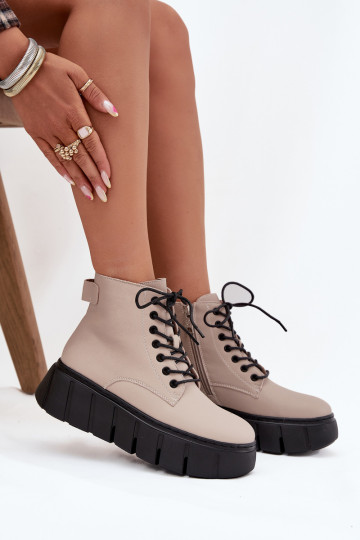 Bottines en cuir beiges isolées pour femmes avec plateforme Vinceza 66803