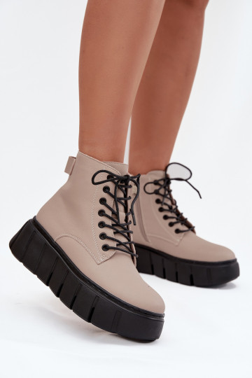 Bottines en cuir beiges isolées pour femmes avec plateforme Vinceza 66803 2