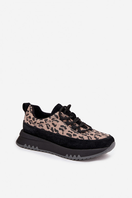 en daim réchauffer Chaussures modèle baskets Féminin avec une plateforme Vinceza 66836 avec des motifs en fourrure de léopard co