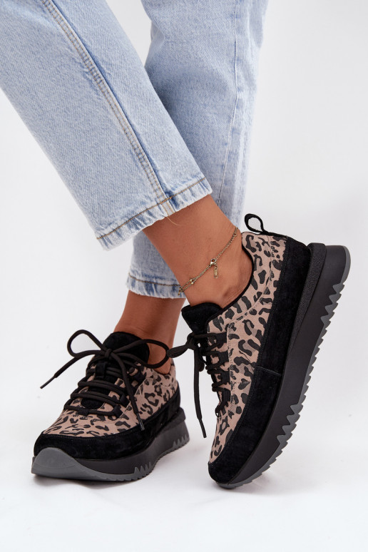 en daim réchauffer Chaussures modèle baskets Féminin avec une plateforme Vinceza 66836 avec des motifs en fourrure de léopard co