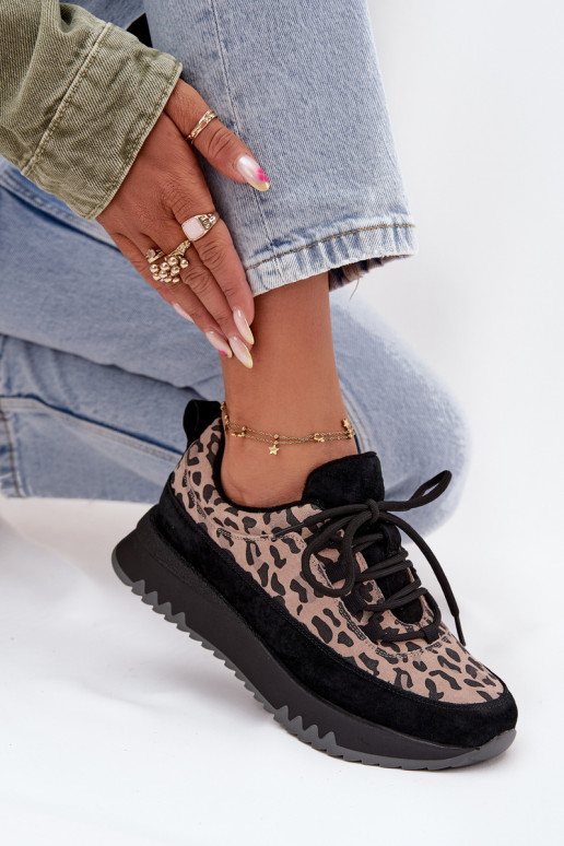 en daim réchauffer Chaussures modèle baskets Féminin avec une plateforme Vinceza 66836 avec des motifs en fourrure de léopard co