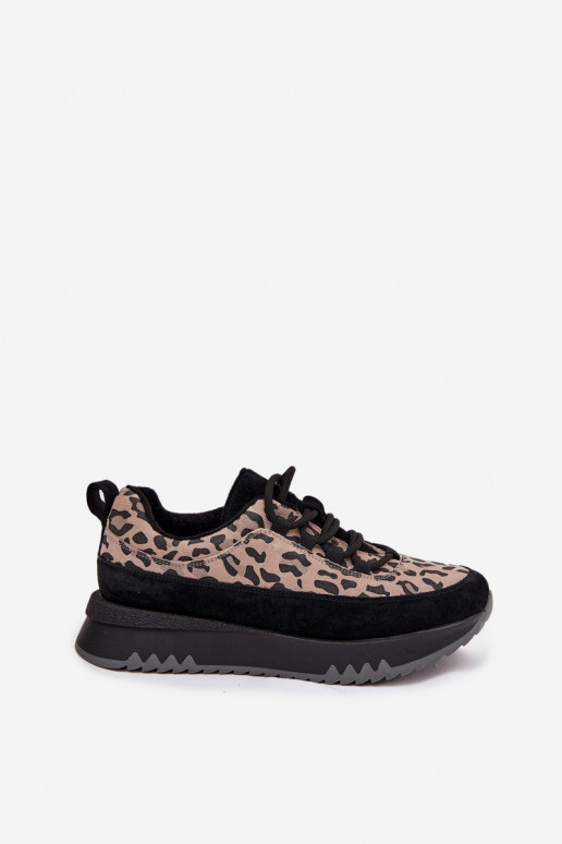 en daim réchauffer Chaussures modèle baskets Féminin avec une plateforme Vinceza 66836 avec des motifs en fourrure de léopard co