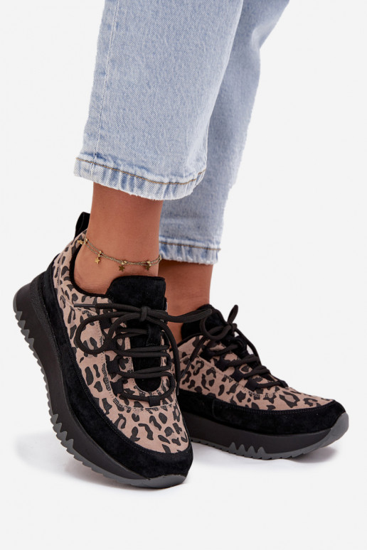 en daim réchauffer Chaussures modèle baskets Féminin avec une plateforme Vinceza 66836 avec des motifs en fourrure de léopard co