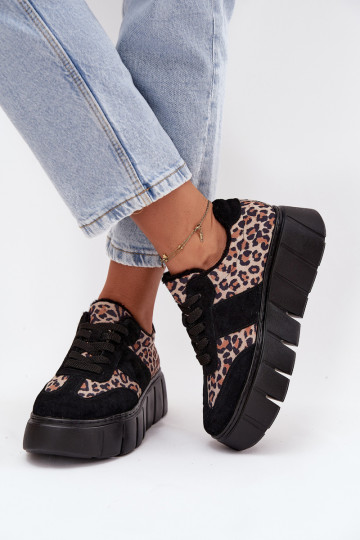 en daim réchauffer Chaussures modèle baskets Féminin avec une plateforme Vinceza 66841 avec des motifs en fourrure de léopard co
