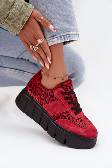 en daim réchauffer Chaussures modèle baskets Féminin avec une plateforme Vinceza 66841 avec des motifs en fourrure de léopard co