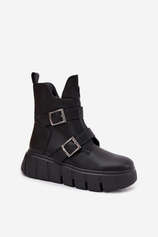 Peau réchauffer Bottes pour femmes avec une plateforme avec boucles Vinceza 66842 couleur noire