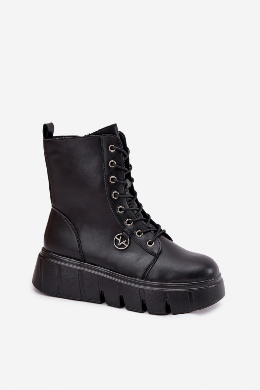 Bottines de travail Féminin avec une plateforme réchauffer Vinceza 58588 couleur noire