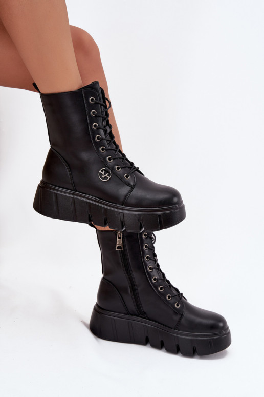 Bottines de travail Féminin avec une plateforme réchauffer Vinceza 58588 couleur noire