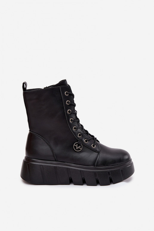 Bottines de travail Féminin avec une plateforme réchauffer Vinceza 58588 couleur noire