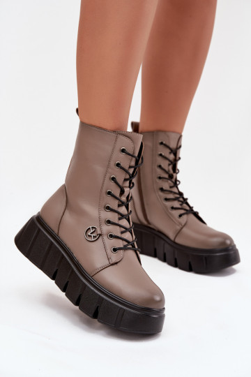 Bottes de travail pour femmes en cuir avec plateforme, couleur sable, Vinceza 58588 2
