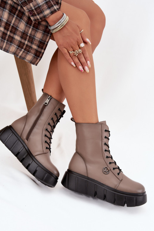 Bottines de travail Féminin avec une plateforme réchauffer Vinceza 58588 beige