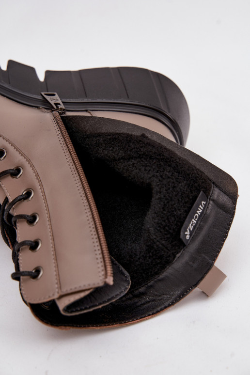 Bottines de travail Féminin avec une plateforme réchauffer Vinceza 58588 beige